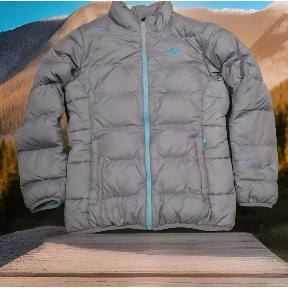 The North Face Puffer Jacket Girls XL 18 Grey Excellent 550 Down Insulated Zip